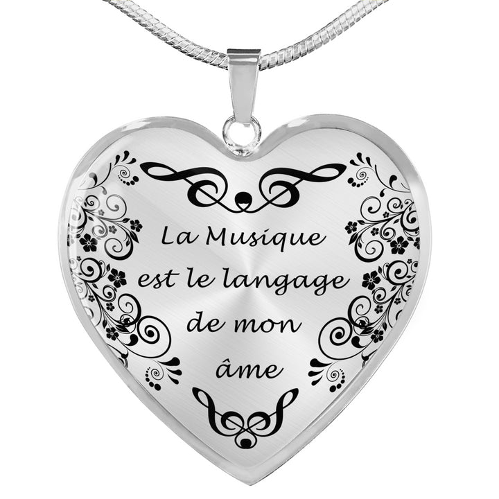 Collier Pendentif Cœur "La Musique est le langage de mon âme"