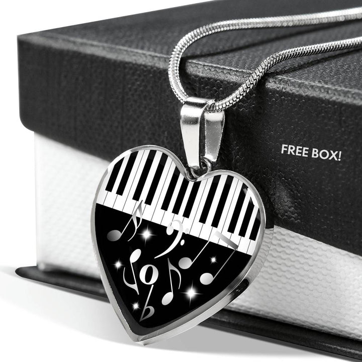 Collier Pendentif Cœur "Piano Notes de musique" - Silver
