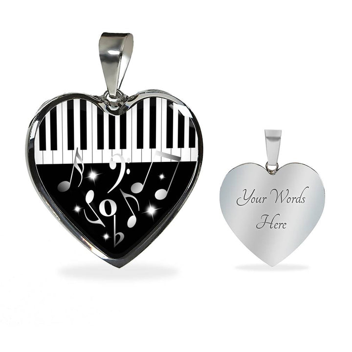 Collier Pendentif Cœur "Piano Notes de musique" - Silver