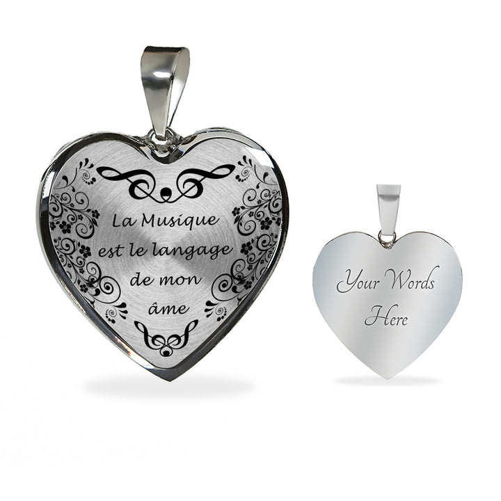 Collier Pendentif Cœur "La Musique est le langage de mon âme"