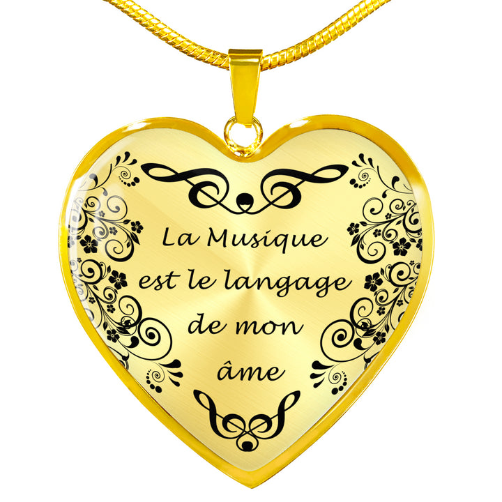 Collier Pendentif Cœur "La Musique est le langage de mon âme"