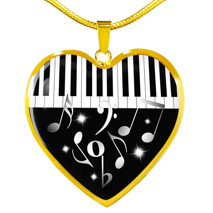Collier Pendentif Cœur "Piano Notes de musique" - Silver