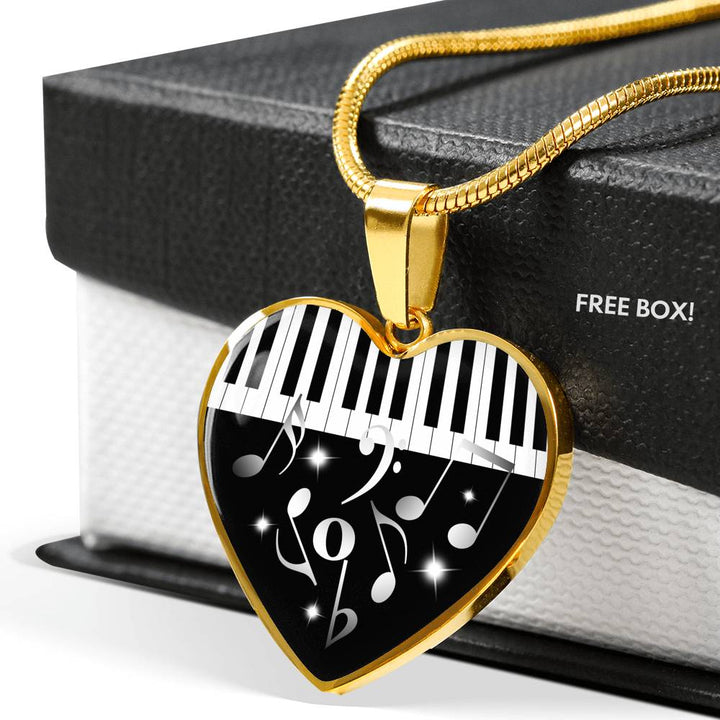 Collier Pendentif Cœur "Piano Notes de musique" - Silver
