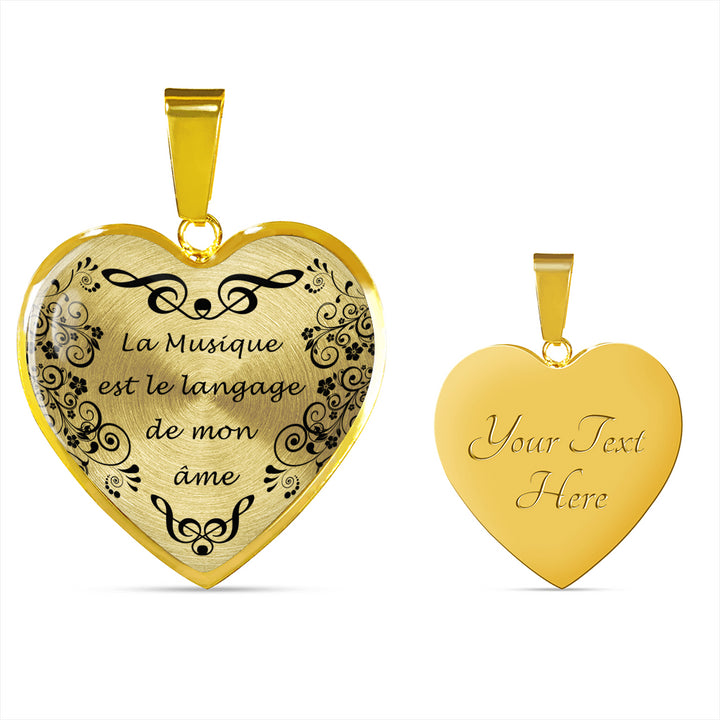Collier Pendentif Cœur "La Musique est le langage de mon âme"