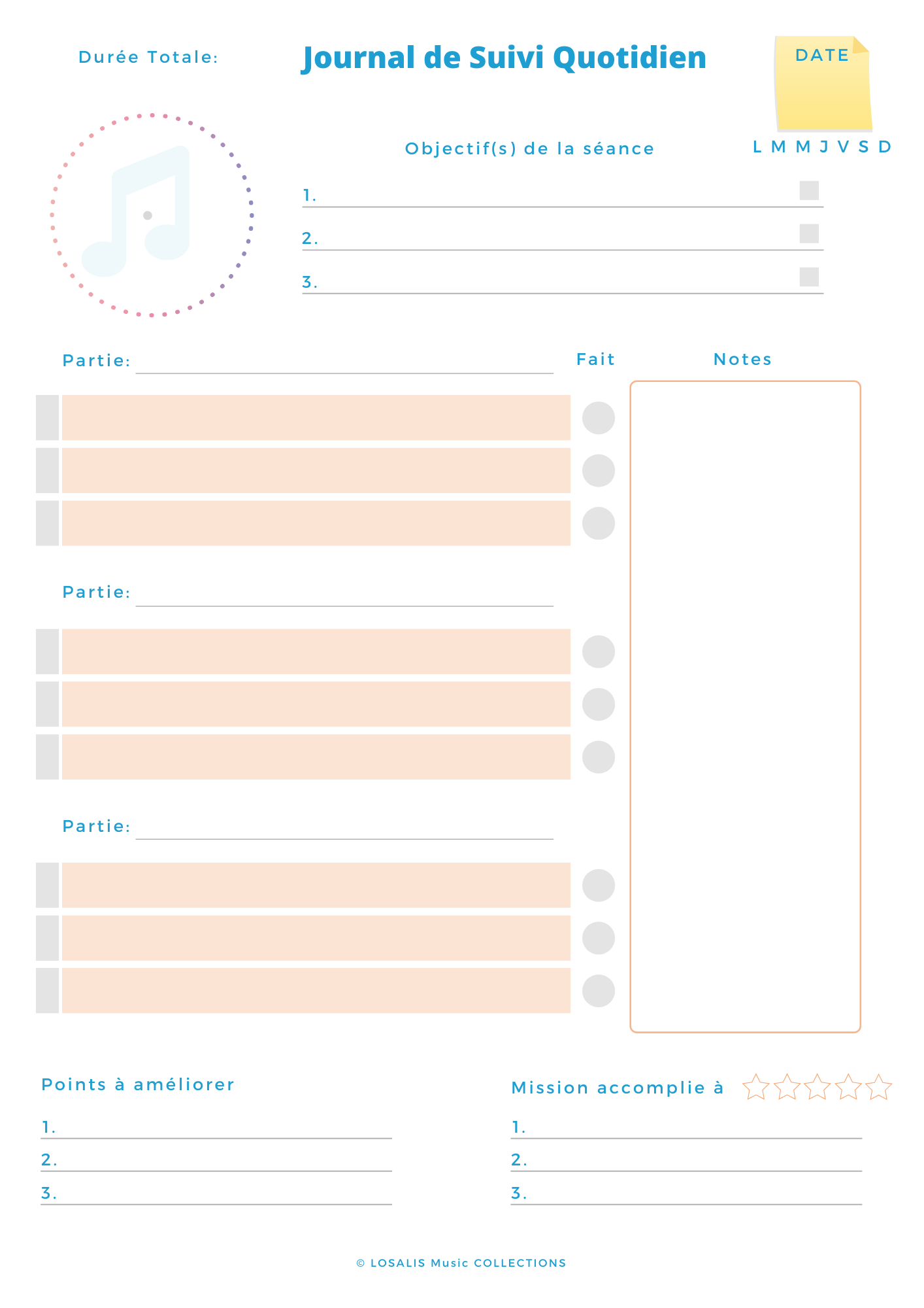 Musique - Journal de suivi quotidien du Musicien digital - Format PDF à imprimer