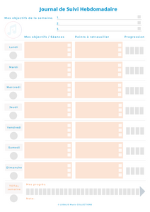Musique - Journal de suivi hebdomadaire du Musicien digital - Format PDF à imprimer