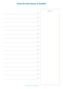 Musique - Répertoire Liste de morceaux à étudier - Journal de suivi du Musicien digital - Format PDF à imprimer