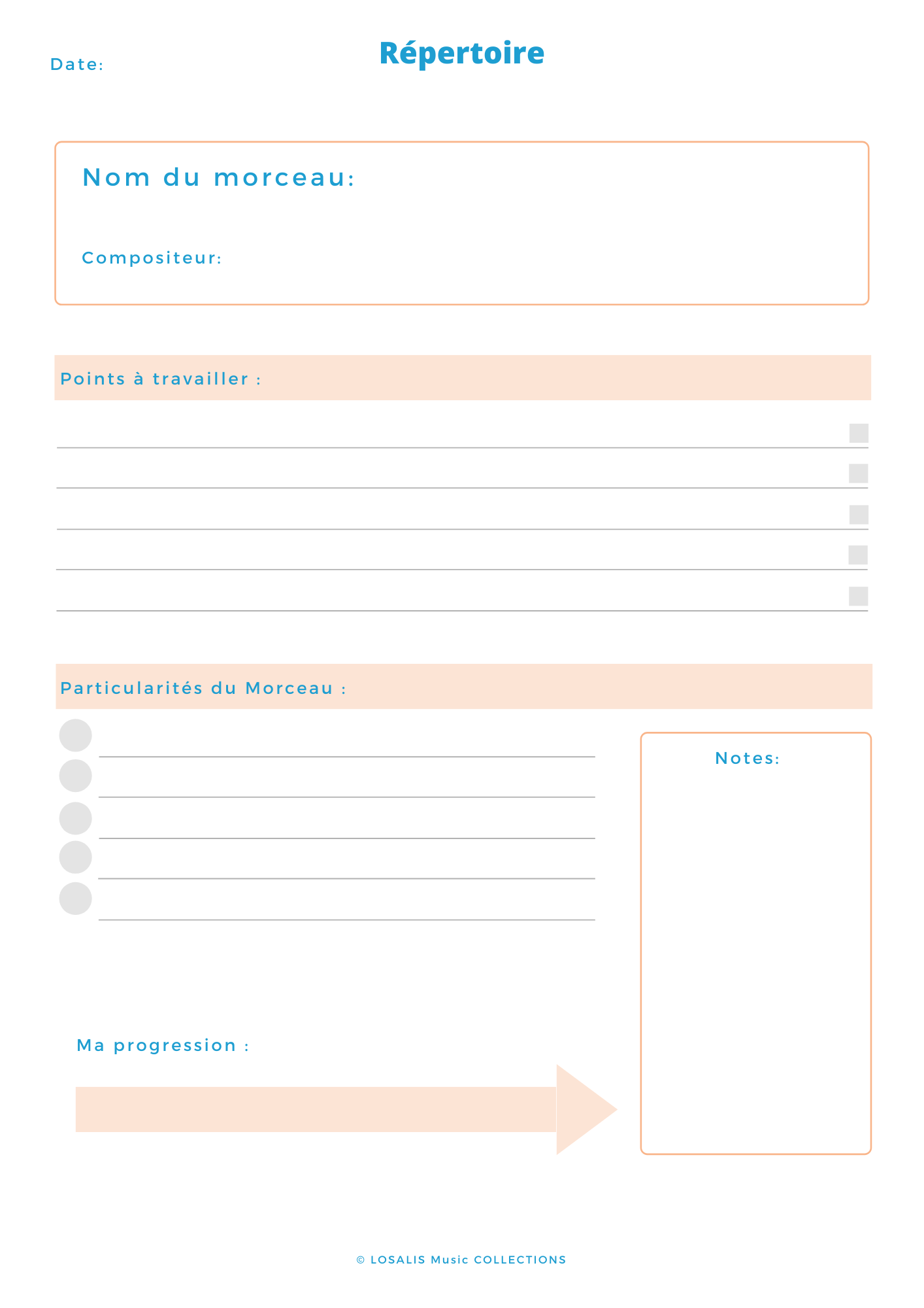 Musique - Répertoire musical - Journal de suivi du Musicien digital - Format PDF à imprimer