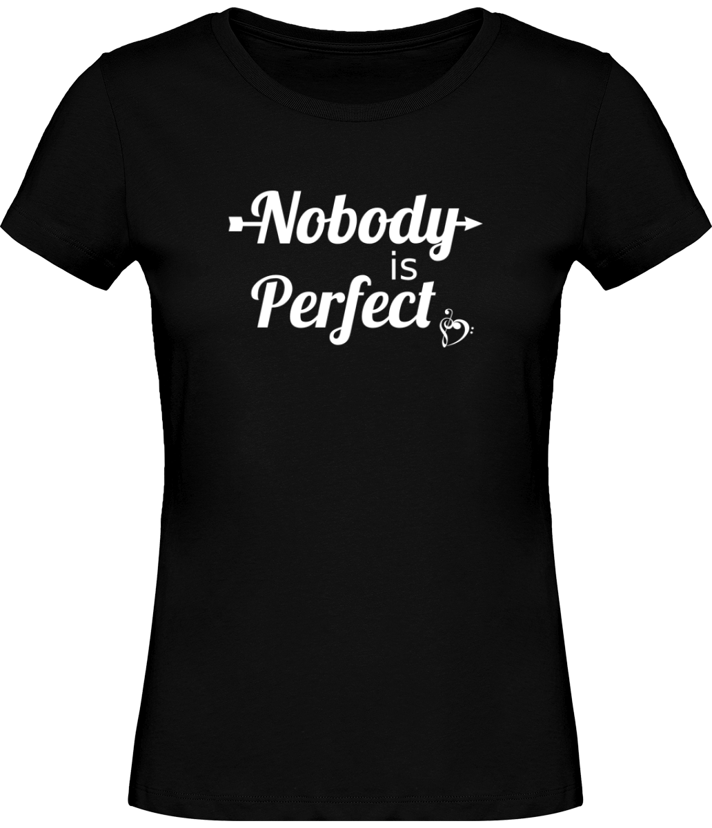 T-shirt Musique Nobody is perfect - Clé de Sol Clé de Fa  - Femme - T-shirt Musicienne et Fan de Musique - Cadeau anniversaire - Vêtements musicienne - Noir