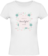 Charger l&#39;image dans la galerie, T-shirt Musique Music is beautiful Let&#39;s sing - Femme - T-shirt Musicienne et Fan de Musique - Cadeau anniversaire - Vêtements musicienne - Blanc