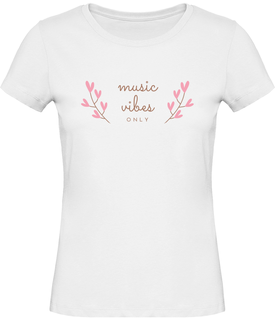 T-shirt Musique Music  vibes only - Femme - T-shirt Musicienne et Fan de Musique - Cadeau anniversaire - Vêtements musicienne - Blanc