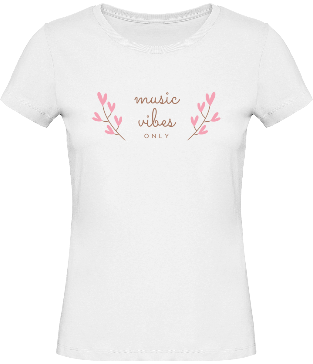 T-shirt Musique Music  vibes only - Femme - T-shirt Musicienne et Fan de Musique - Cadeau anniversaire - Vêtements musicienne - Blanc