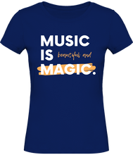 Charger l&#39;image dans la galerie, T-shirt Musique Music is beautiful and magic bleu - Femme - T-shirt Musicienne et Fan de Musique - Cadeau anniversaire - Vêtements musicienne - Blanc