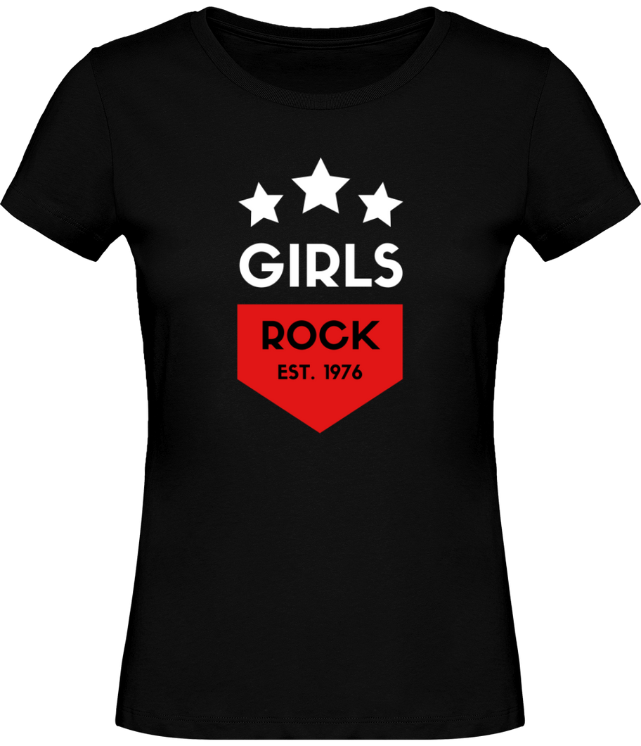 T-shirt Musique Girls Rock - Femme - Noir - T-shirt Musicienne et Fan de Musique - Cadeau anniversaire - Vêtement musicienne