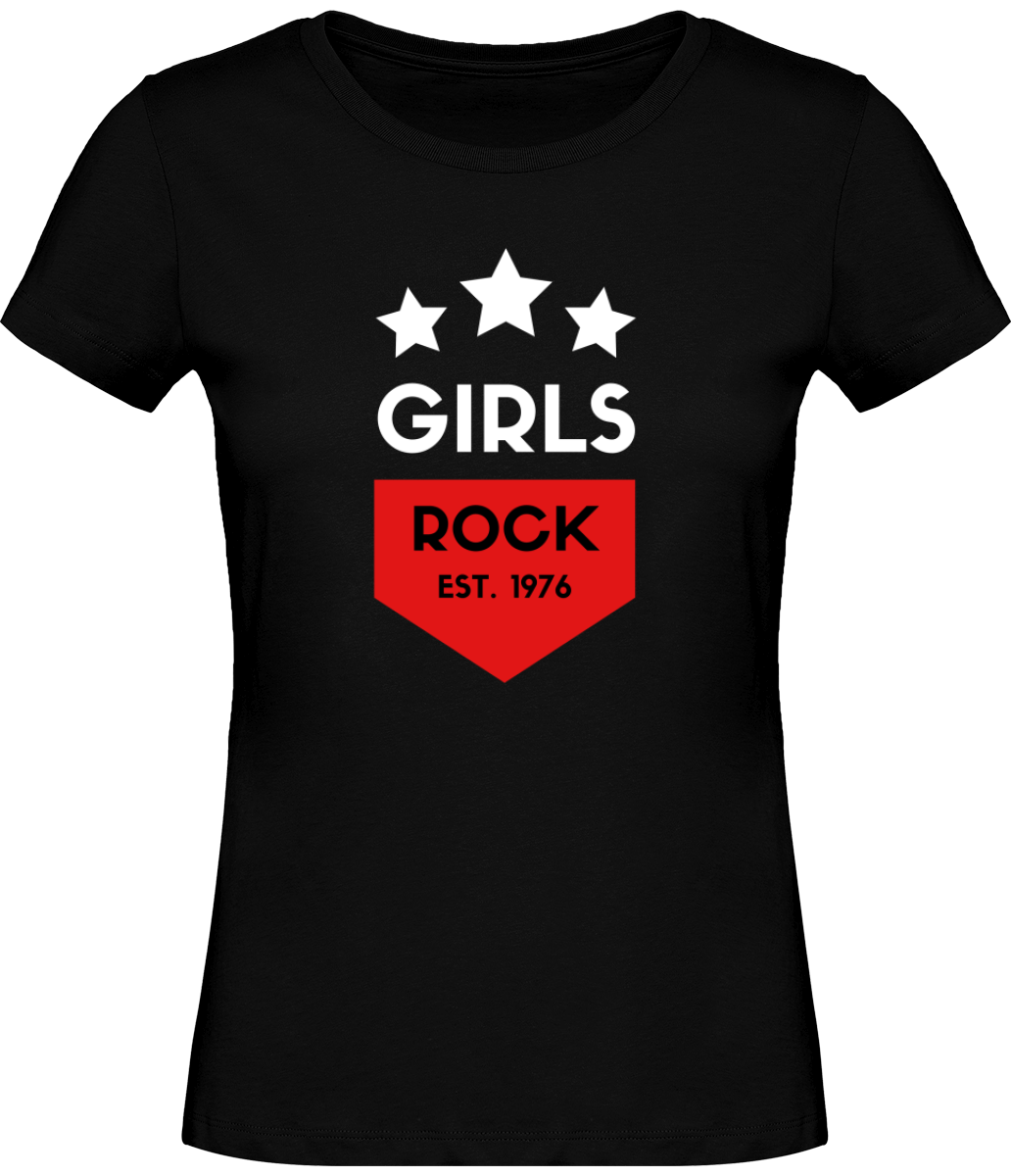 T-shirt Musique Girls Rock - Femme - Noir - T-shirt Musicienne et Fan de Musique - Cadeau anniversaire - Vêtement musicienne