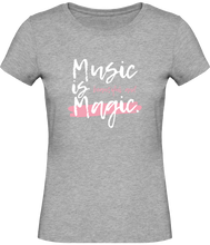 Charger l&#39;image dans la galerie, T-shirt Musique Music is beautiful and magic - Femme - T-shirt Musicienne et Fan de Musique - Cadeau anniversaire - Vêtements musicienne - Gris