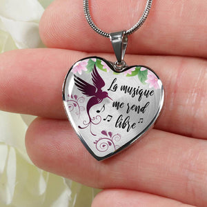 Collier Pendentif Cœur "La Musique me rend libre" - pour Musicienne et Fan de musique | Bijou musique