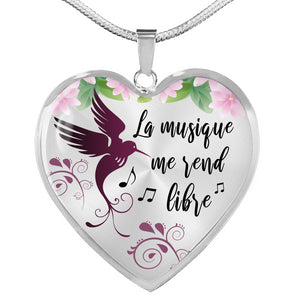 Collier Pendentif  pour Musicienne - La Musique me rend libre - Pour Musicienne - Couleur argent en acier inoxydable - Bijou Femme - Cadeau Musique