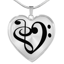 Charger l&#39;image dans la galerie, Collier pendentif Clé de Fa et Clé de Sol - Femme musicienne - Collier Pendentif coeur notes de musique - Acier inoxydable | Bijou musique