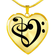 Charger l&#39;image dans la galerie, Bijou musique - Collier pendentif &quot;Clé de Sol et Clé de Fa&quot;  - Femme musicienne - Collier pendentif coeur - notes de musique , Clé de Sol et Clé de Fa - Plaqué OR 18 carats