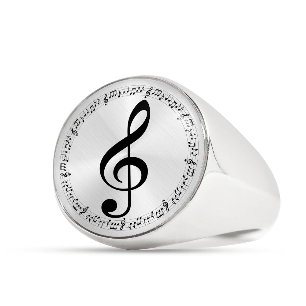 Bague Note de musique pour musiciens et clé de Sol - Acier inoxydable - Couleur argent