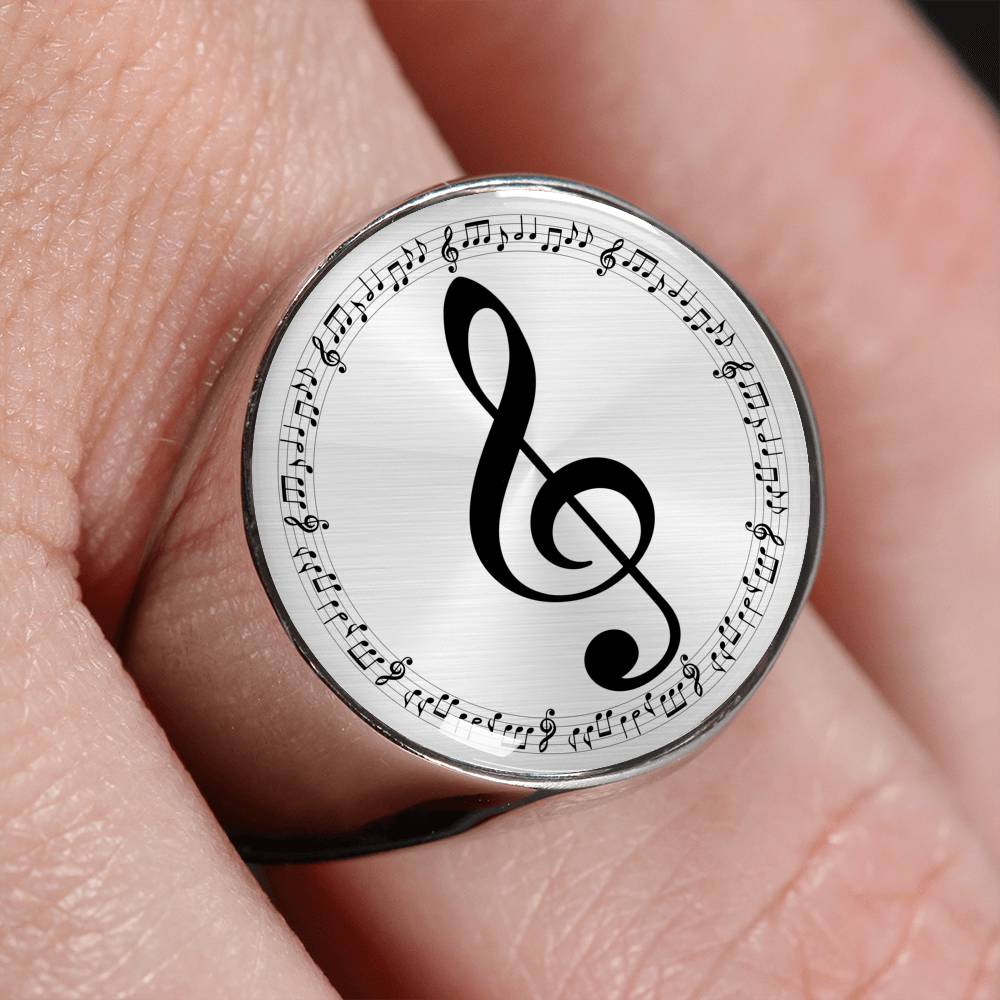 Cadeau pour musicien - Bague Notes de musique et clé de Sol - Acier inoxydable - Couleur argent