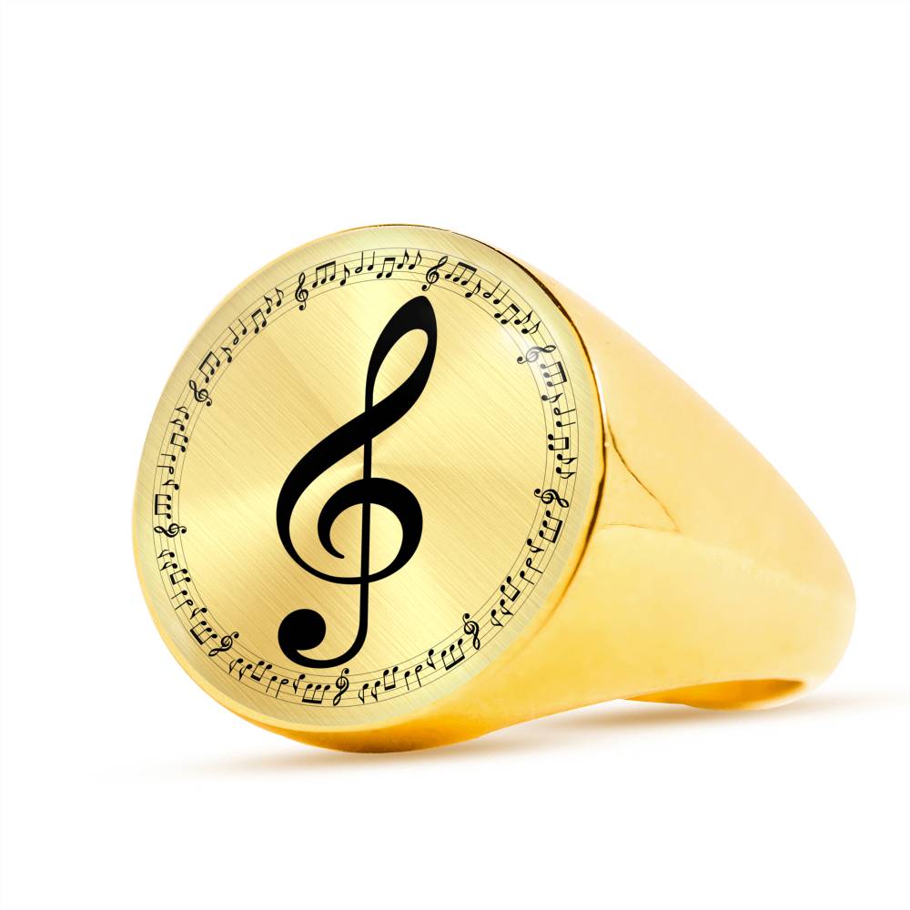 Bague Clé de Sol pour musiciens et Notes de musique- Plaqué OR 18 carats