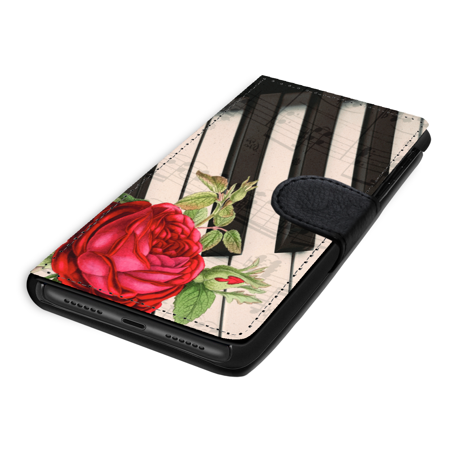 Pianiste - Étui Téléphone Portefeuille 2 en 1 - Piano Rose