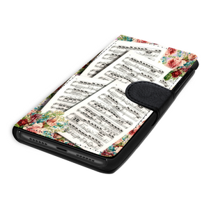 Étui Téléphone Portefeuille 2 en 1 - Romance Partitions & Fleurs