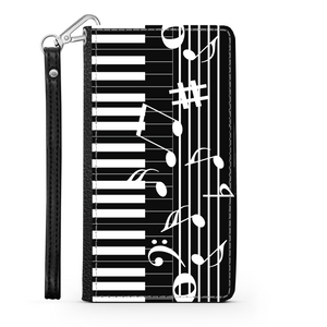 Pianiste - Étui Téléphone Portefeuille 2 en 1 - Piano Notes de musique