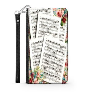 Étui Téléphone Portefeuille 2 en 1 - Romance Partitions & Fleurs